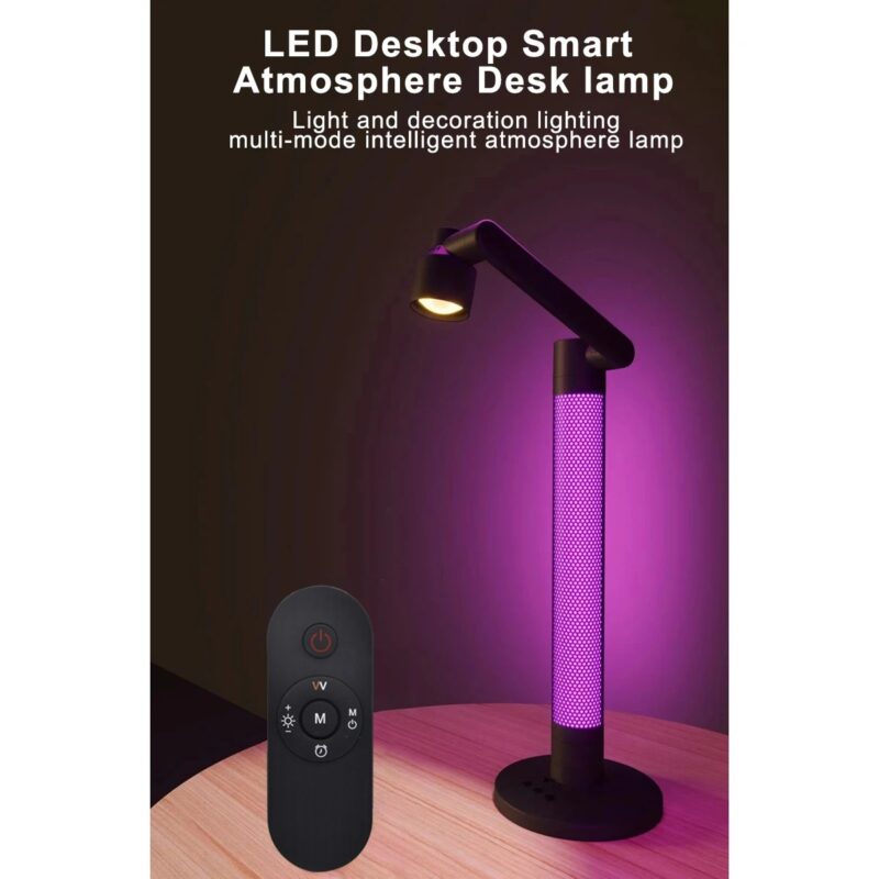 GLOBOSTAR® DESTINY GLB-106-0020 Επιτραπέζιο Φωτιστικό Πορτατίφ με RF Ασύρματο Χειριστήριο & Λειτουργία μέσω WiFi APP LED 10W 600lm 180° AC 220-240V IP20 Πολύχρωμο RGB Dimmable – Sanan SMD Chip – Μαύρο – Μ14 x Π14 x Υ50cm – 2 Χρόνια Εγγύηση