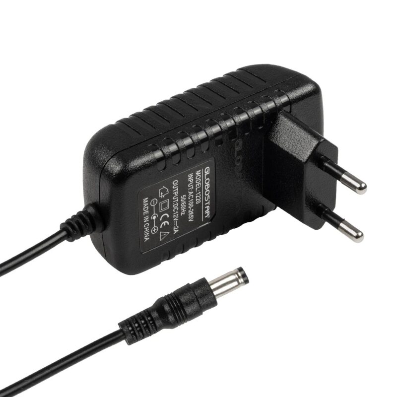 GLOBOSTAR® VOLTIX GLB-107-0002 Τροφοδοτικό/Μετασχηματιστής Class II SELV 24W 2A AC 220-240V σε DC 12V IP20 – Μαύρο Ματ – Μ8 x Π4.2 x Υ2.8cm – 3 Χρόνια Εγγύηση