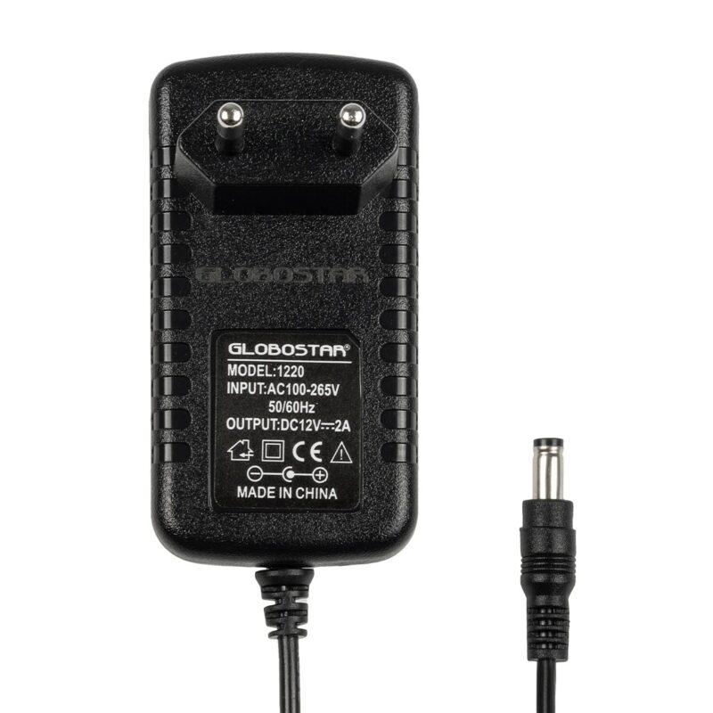 GLOBOSTAR® VOLTIX GLB-107-0002 Τροφοδοτικό/Μετασχηματιστής Class II SELV 24W 2A AC 220-240V σε DC 12V IP20 – Μαύρο Ματ – Μ8 x Π4.2 x Υ2.8cm – 3 Χρόνια Εγγύηση
