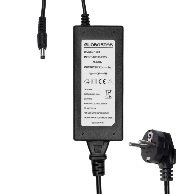 GLOBOSTAR® VOLTIX GLB-107-0003 Τροφοδοτικό/Μετασχηματιστής Class II SELV 60W 5A AC 220-240V σε DC 12V IP20 – Μαύρο Ματ – Μ11.5 x Π5 x Υ3.2cm – 3 Χρόνια Εγγύηση