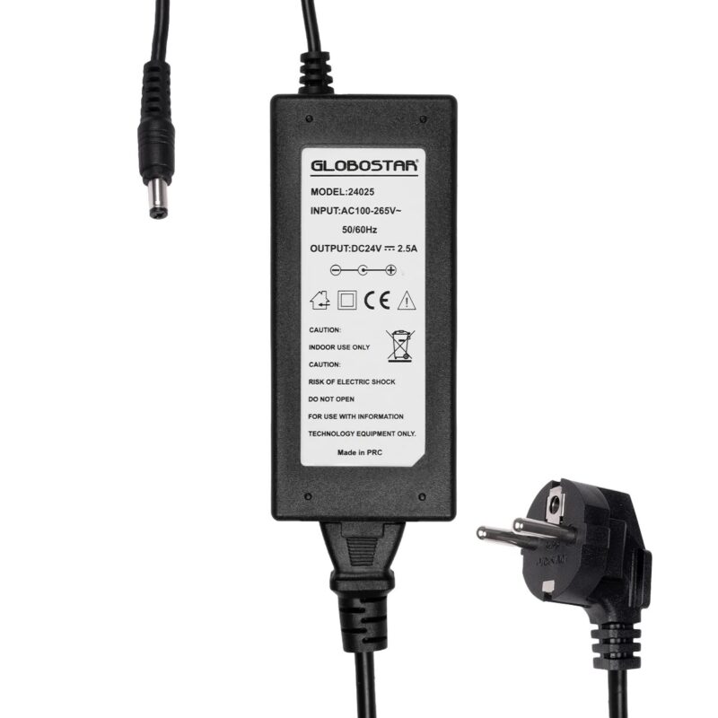 GLOBOSTAR® VOLTIX GLB-107-0007 Τροφοδοτικό/Μετασχηματιστής Class II SELV 60W 2.5A AC 220-240V σε DC 24V IP20 – Μαύρο Ματ – Μ11.5 x Π5 x Υ3.2cm – 3 Χρόνια Εγγύηση