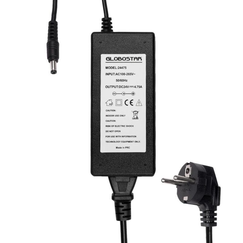 GLOBOSTAR® VOLTIX GLB-107-0008 Τροφοδοτικό/Μετασχηματιστής Class II SELV 120W 4.75A AC 220-240V σε DC 24V IP20 – Μαύρο Ματ – Μ14.2 x Π6.5 x Υ3.7cm – 3 Χρόνια Εγγύηση