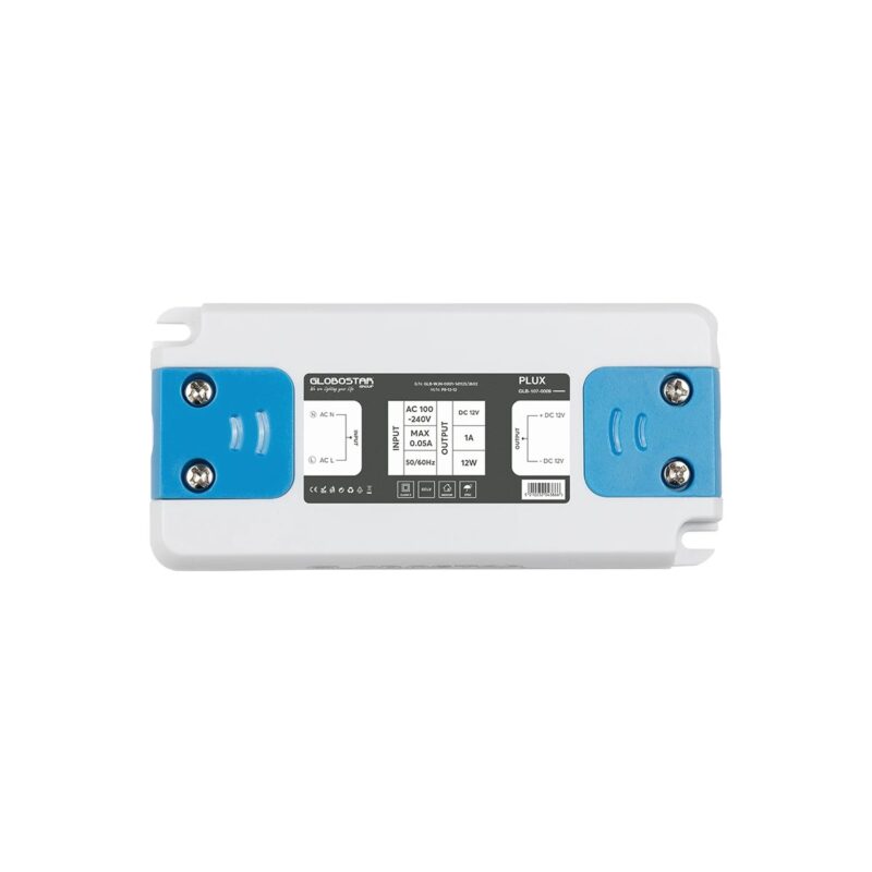 GLOBOSTAR® PLUX GLB-107-0009 Τροφοδοτικό/Μετασχηματιστής Class II SELV 12W 1A AC 220-240V σε DC 12V IP20 – Λευκό Ματ – Μ9.9 x Π4.6 x Υ1.1cm – 3 Χρόνια Εγγύηση
