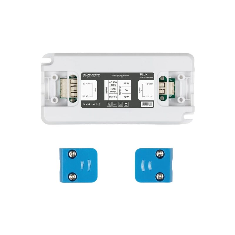 GLOBOSTAR® PLUX GLB-107-0009 Τροφοδοτικό/Μετασχηματιστής Class II SELV 12W 1A AC 220-240V σε DC 12V IP20 – Λευκό Ματ – Μ9.9 x Π4.6 x Υ1.1cm – 3 Χρόνια Εγγύηση