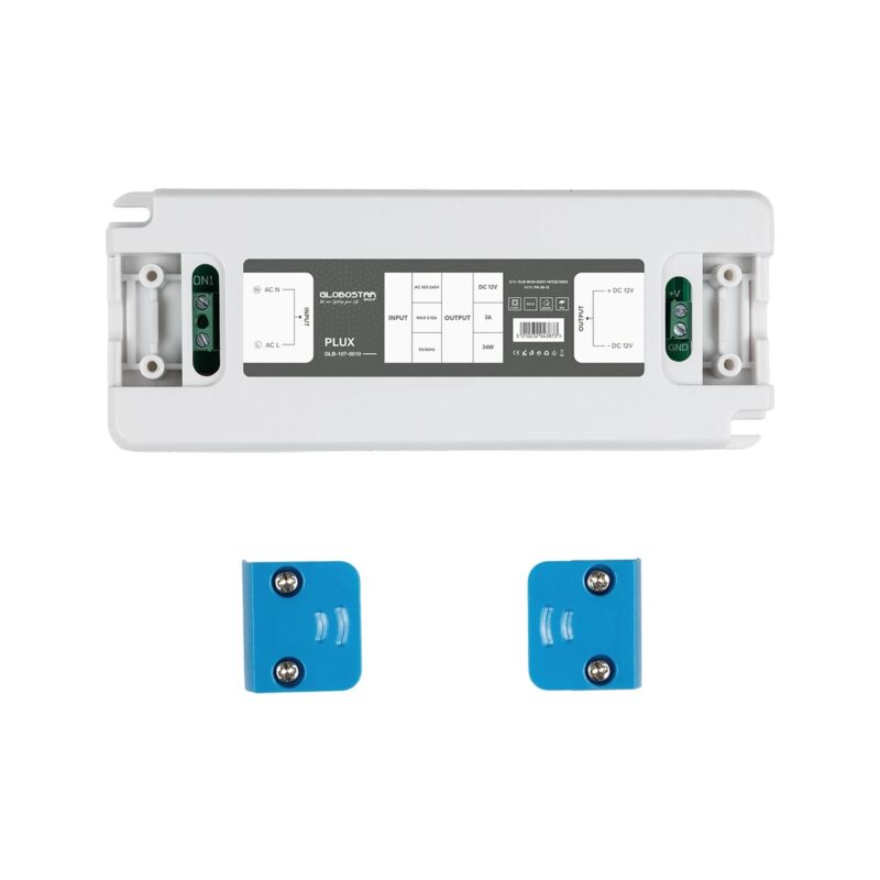GLOBOSTAR® PLUX GLB-107-0010 Τροφοδοτικό/Μετασχηματιστής Class II SELV 36W 3A AC 220-240V σε DC 12V IP20 – Λευκό Ματ – Μ12.8 x Π5 x Υ1.5cm – 3 Χρόνια Εγγύηση