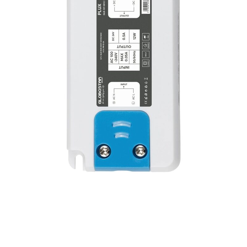 GLOBOSTAR® PLUX GLB-107-0012 Τροφοδοτικό/Μετασχηματιστής Class II SELV 12W 0.5A AC 220-240V σε DC 24V IP20 – Λευκό Ματ – Μ9.9 x Π4.6 x Υ1.1cm – 3 Χρόνια Εγγύηση