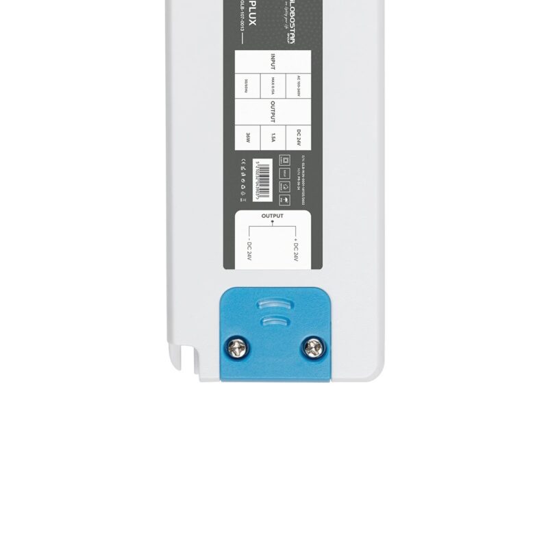 GLOBOSTAR® PLUX GLB-107-0013 Τροφοδοτικό/Μετασχηματιστής Class II SELV 36W 1.5A AC 220-240V σε DC 24V IP20 – Λευκό Ματ – Μ12.8 x Π5 x Υ1.5cm – 3 Χρόνια Εγγύηση