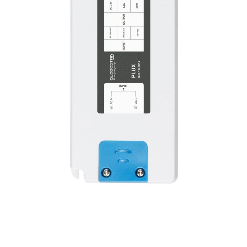 GLOBOSTAR® PLUX GLB-107-0014 Τροφοδοτικό/Μετασχηματιστής Class II SELV 60W 2.5A AC 220-240V σε DC 24V IP20 – Λευκό Ματ – Μ18.5 x Π6.4 x Υ2.2cm – 3 Χρόνια Εγγύηση