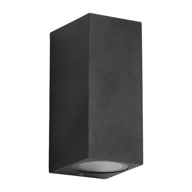 kelvo® BURANO KLV-101-0021 Φωτιστικό Τοίχου / Απλίκα για 2 Λάμπες MR16 με Ντουί GU10 AC 220-240V Αδιάβροχο IP65 – Μαύρο Ματ – Μ8 x Π8 x Υ15cm