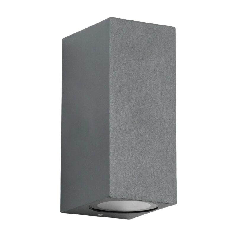 kelvo® BURANO KLV-101-0022 Φωτιστικό Τοίχου / Απλίκα για 2 Λάμπες MR16 με Ντουί GU10 AC 220-240V Αδιάβροχο IP65 – Γκρι Ανθρακί Ματ – Μ8 x Π8 x Υ15cm