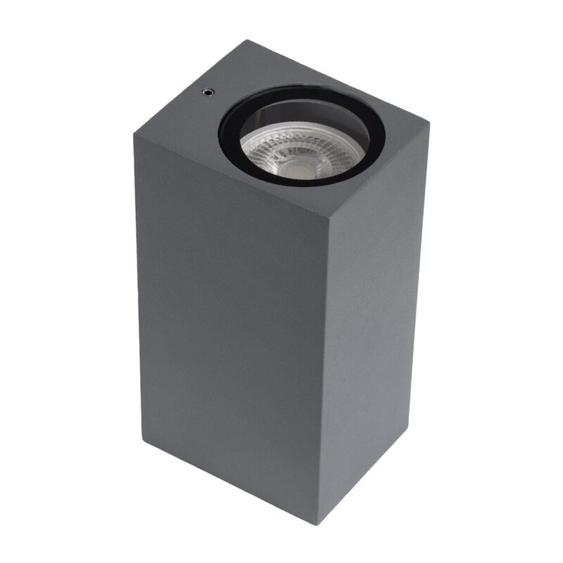 kelvo® BURANO KLV-101-0022 Φωτιστικό Τοίχου / Απλίκα για 2 Λάμπες MR16 με Ντουί GU10 AC 220-240V Αδιάβροχο IP65 – Γκρι Ανθρακί Ματ – Μ8 x Π8 x Υ15cm