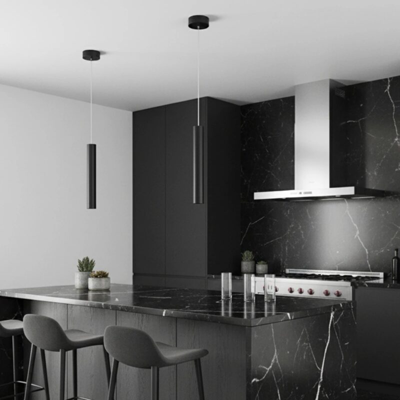 kelvo® CANAL KLV-101-0070 Κρεμαστό Φωτιστικό Οροφής LED 7W 700lm 36° AC 220-240V IP20 Θερμό Λευκό 2700K – Bridgelux COB Chip & TÜV SÜD Driver – Μαύρο Ματ – Μ4 x Π4 x Υ30cm – 5 Χρόνια Εγγύηση