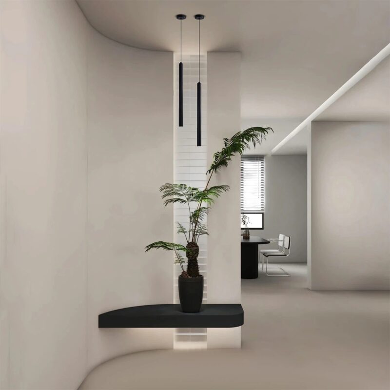 kelvo® CANAL KLV-101-0073 Κρεμαστό Φωτιστικό Οροφής LED 7W 700lm 36° AC 220-240V IP20 Θερμό Λευκό 2700K – Bridgelux COB Chip & TÜV SÜD Driver – Μαύρο Ματ – Μ4 x Π4 x Υ80cm – 5 Χρόνια Εγγύηση