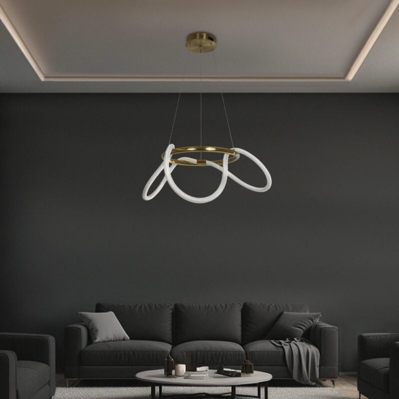 kelvo® GLOW KLV-101-0162 Κρεμαστό Φωτιστικό Οροφής LED 36W 3600lm 360° AC 220-240V IP20 Ρυθμιζόμενο Λευκό CCT με Χειριστήριο από 2700K έως 6000K Dimmable – Lumileds SMD Chip – Χρυσό Πλατίνα – Μ70 x Π70 x Υ40cm – 3 Χρόνια Εγγύηση