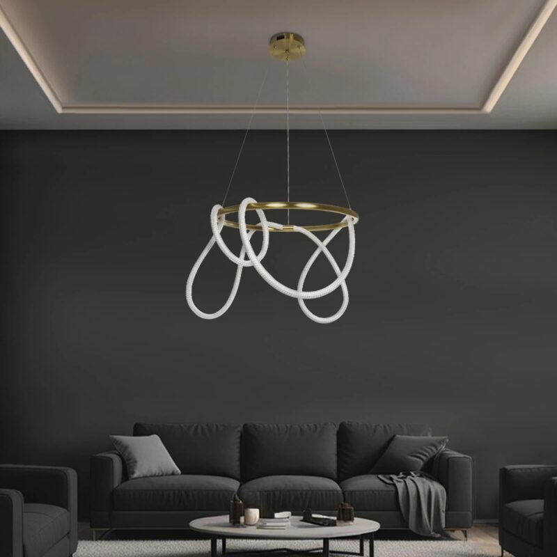 kelvo® GLOW KLV-101-0163 Κρεμαστό Φωτιστικό Οροφής LED 58W 5800lm 360° AC 220-240V IP20 Ρυθμιζόμενο Λευκό CCT με Χειριστήριο από 2700K έως 6000K Dimmable – Lumileds SMD Chip – Χρυσό Πλατίνα – Μ80 x Π80 x Υ40cm – 3 Χρόνια Εγγύηση