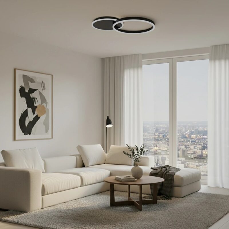 kelvo® VENOM KLV-101-0181 Φωτιστικό Οροφής LED 45W 4500lm 360° AC 220-240V IP20 Ρυθμιζόμενο Λευκό CCT με Χειριστήριο από 2700K έως 6000K Dimmable – Lumileds SMD Chip – Μαύρο Ματ – Μ60 x Π40 x Υ7.5cm – 3 Χρόνια Εγγύηση