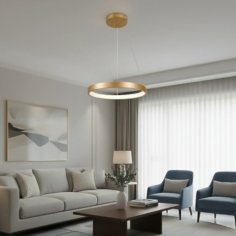 kelvo® NEMESIS KLV-101-0210 Κρεμαστό Φωτιστικό Οροφής LED 45W 4500lm 180° AC 220-240V IP20 Ρυθμιζόμενο Λευκό CCT με Χειριστήριο από 2700K έως 6000K Dimmable – Lumileds SMD Chip – Χρυσό Πλατίνα – Μ60 x Π60 x Υ4cm – 3 Χρόνια Εγγύηση