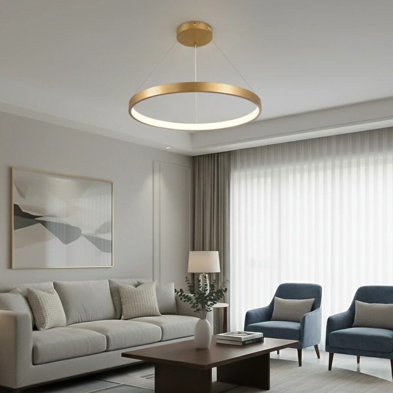 kelvo® NEMESIS KLV-101-0213 Κρεμαστό Φωτιστικό Οροφής LED 67W 6700lm 180° AC 220-240V IP20 Ρυθμιζόμενο Λευκό CCT με Χειριστήριο από 2700K έως 6000K Dimmable – Lumileds SMD Chip – Χρυσό Πλατίνα – Μ80 x Π80 x Υ4cm – 3 Χρόνια Εγγύηση