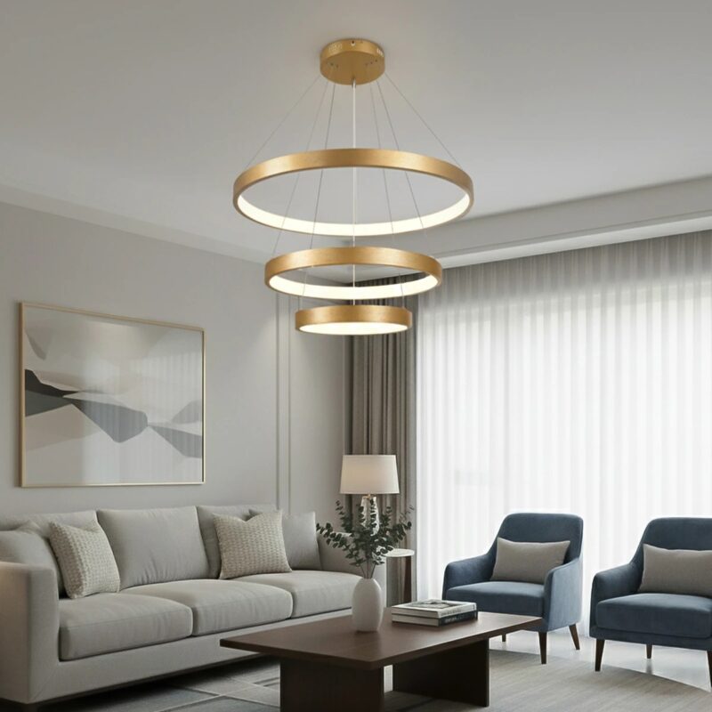 kelvo® NEMESIS KLV-101-0219 Κρεμαστό Φωτιστικό Οροφής LED 100W 10000lm 180° AC 220-240V IP20 Ρυθμιζόμενο Λευκό CCT με Χειριστήριο από 2700K έως 6000K Dimmable – Lumileds SMD Chip – Χρυσό Πλατίνα – Μ60 x Π60 x Υ60cm – 3 Χρόνια Εγγύηση
