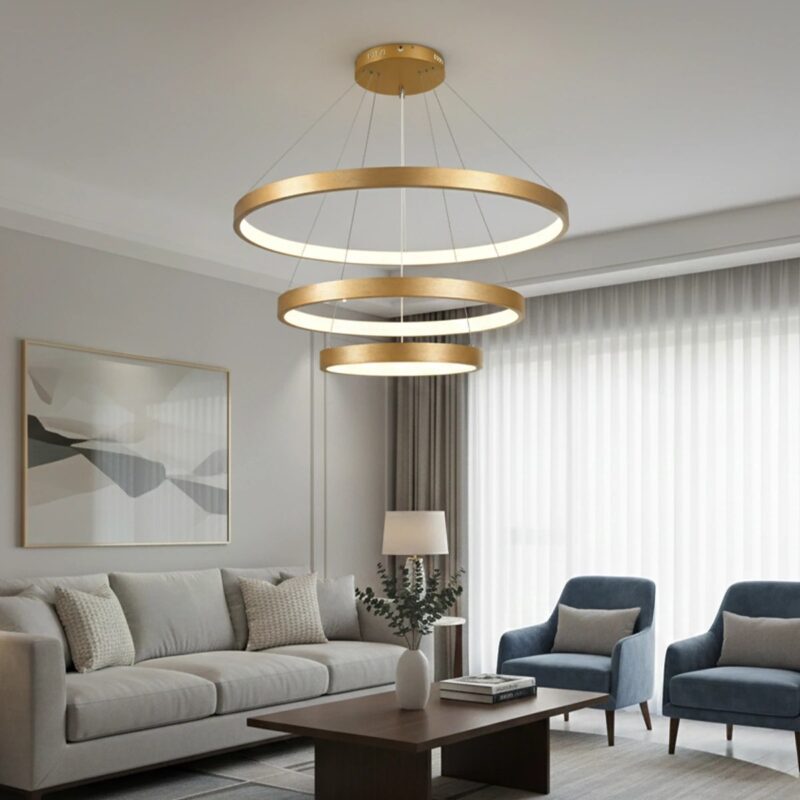 kelvo® NEMESIS KLV-101-0222 Κρεμαστό Φωτιστικό Οροφής LED 120W 12000lm 180° AC 220-240V IP20 Ρυθμιζόμενο Λευκό CCT με Χειριστήριο από 2700K έως 6000K Dimmable – Lumileds SMD Chip – Χρυσό Πλατίνα – Μ80 x Π80 x Υ80cm – 3 Χρόνια Εγγύηση