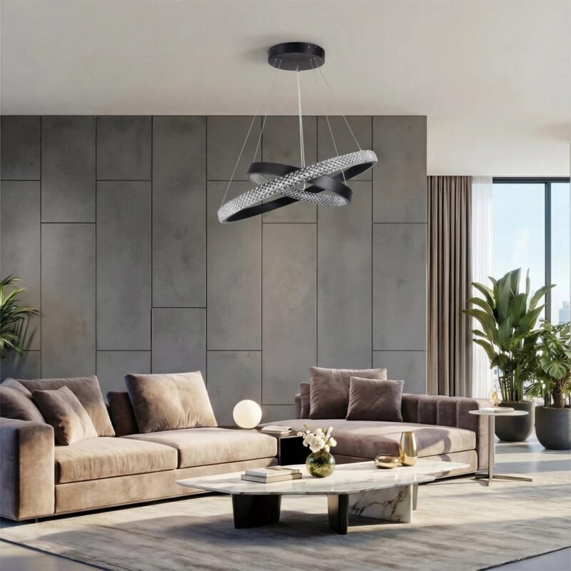 kelvo® DIAMOND KLV-101-0235-V2 Κρεμαστό Φωτιστικό Οροφής LED 75W 7500lm 360° AC 220-240V IP20 Ρυθμιζόμενο Λευκό CCT με Χειριστήριο από 2700K έως 6000K Dimmable – Lumileds SMD Chip – Μαύρο Ματ – Μ60 x Π60 x Υ40cm – 3 Χρόνια Εγγύηση