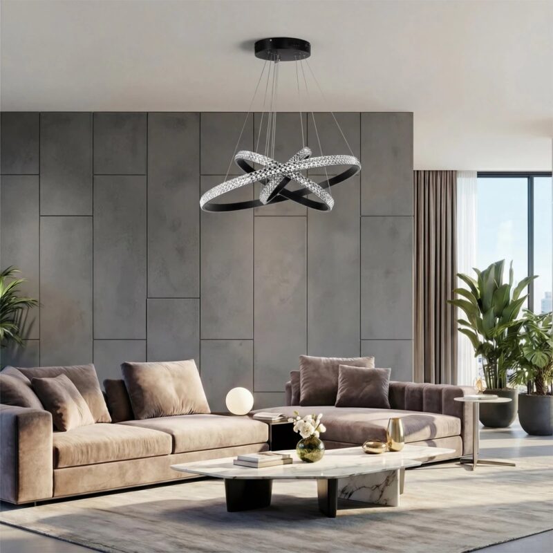 kelvo® DIAMOND KLV-101-0237-V2 Κρεμαστό Φωτιστικό Οροφής LED 100W 10000lm 180° AC 220-240V IP20 Ρυθμιζόμενο Λευκό CCT με Χειριστήριο από 2700K έως 6000K Dimmable – Lumileds SMD Chip – Μαύρο Ματ – Μ60 x Π60 x Υ60cm – 3 Χρόνια Εγγύηση