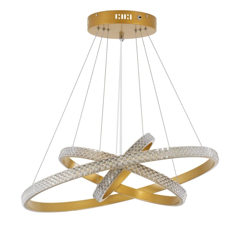 kelvo® DIAMOND KLV-101-0238 Κρεμαστό Φωτιστικό Οροφής LED 100W 10000lm 180° AC 220-240V IP20 Ρυθμιζόμενο Λευκό CCT με Χειριστήριο από 2700K έως 6000K Dimmable – Lumileds SMD Chip – Χρυσό Πλατίνα – Μ60 x Π60 x Υ60cm – 3 Χρόνια Εγγύηση