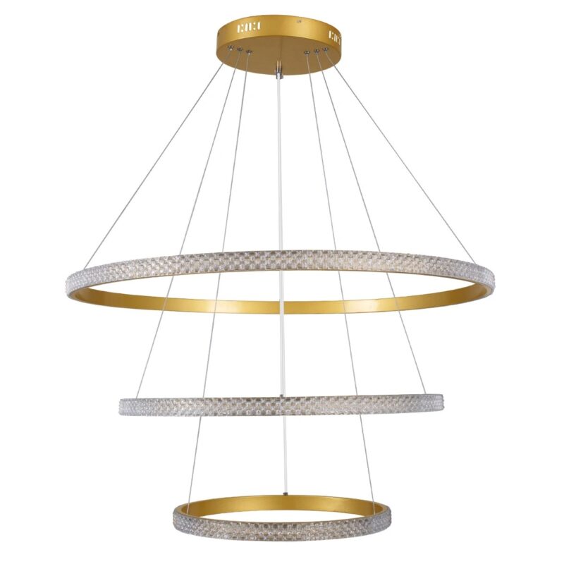 kelvo® DIAMOND KLV-101-0240-V2 Κρεμαστό Φωτιστικό Οροφής LED 120W 12000lm 180° AC 220-240V IP20 Ρυθμιζόμενο Λευκό CCT με Χειριστήριο από 2700K έως 6000K Dimmable – Lumileds SMD Chip – Χρυσό Πλατίνα – Μ80 x Π80 x Υ80cm – 3 Χρόνια Εγγύηση