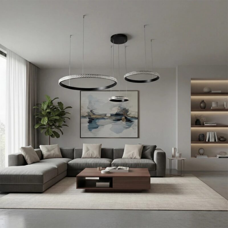 kelvo® DIAMOND KLV-101-0243 Κρεμαστό Φωτιστικό Οροφής LED 100W 10000lm 180° AC 220-240V IP20 Ρυθμιζόμενο Λευκό CCT με Χειριστήριο από 2700K έως 6000K Dimmable – Lumileds SMD Chip – Μαύρο Ματ – Μ110 x Π110 x Υ60cm – 3 Χρόνια Εγγύηση