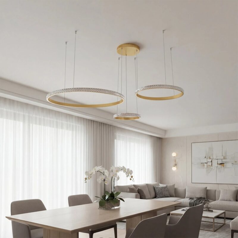 kelvo® DIAMOND KLV-101-0244 Κρεμαστό Φωτιστικό Οροφής LED 100W 10000lm 180° AC 220-240V IP20 Ρυθμιζόμενο Λευκό CCT με Χειριστήριο από 2700K έως 6000K Dimmable – Lumileds SMD Chip – Χρυσό Πλατίνα – Μ110 x Π110 x Υ60cm – 3 Χρόνια Εγγύηση
