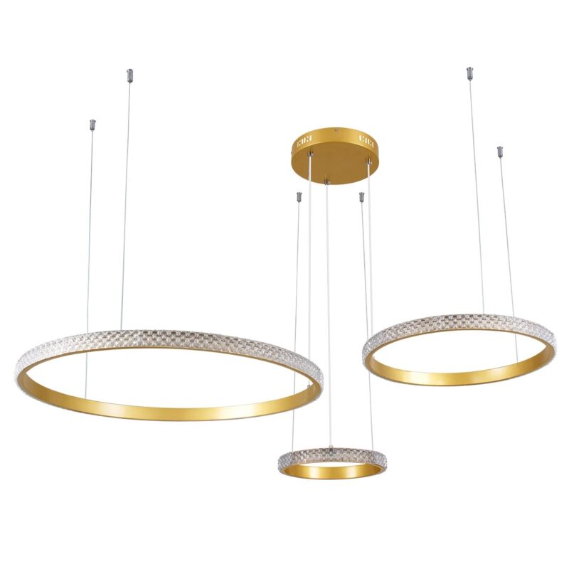 kelvo® DIAMOND KLV-101-0244 Κρεμαστό Φωτιστικό Οροφής LED 100W 10000lm 180° AC 220-240V IP20 Ρυθμιζόμενο Λευκό CCT με Χειριστήριο από 2700K έως 6000K Dimmable – Lumileds SMD Chip – Χρυσό Πλατίνα – Μ110 x Π110 x Υ60cm – 3 Χρόνια Εγγύηση
