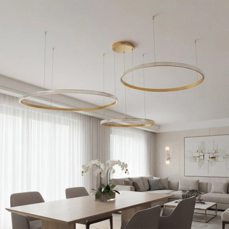 kelvo® DIAMOND KLV-101-0246 Κρεμαστό Φωτιστικό Οροφής LED 150W 15000lm 180° AC 220-240V IP20 Ρυθμιζόμενο Λευκό CCT με Χειριστήριο από 2700K έως 6000K Dimmable – Lumileds SMD Chip – Χρυσό Πλατίνα – Μ170 x Π170 x Υ60cm – 3 Χρόνια Εγγύηση