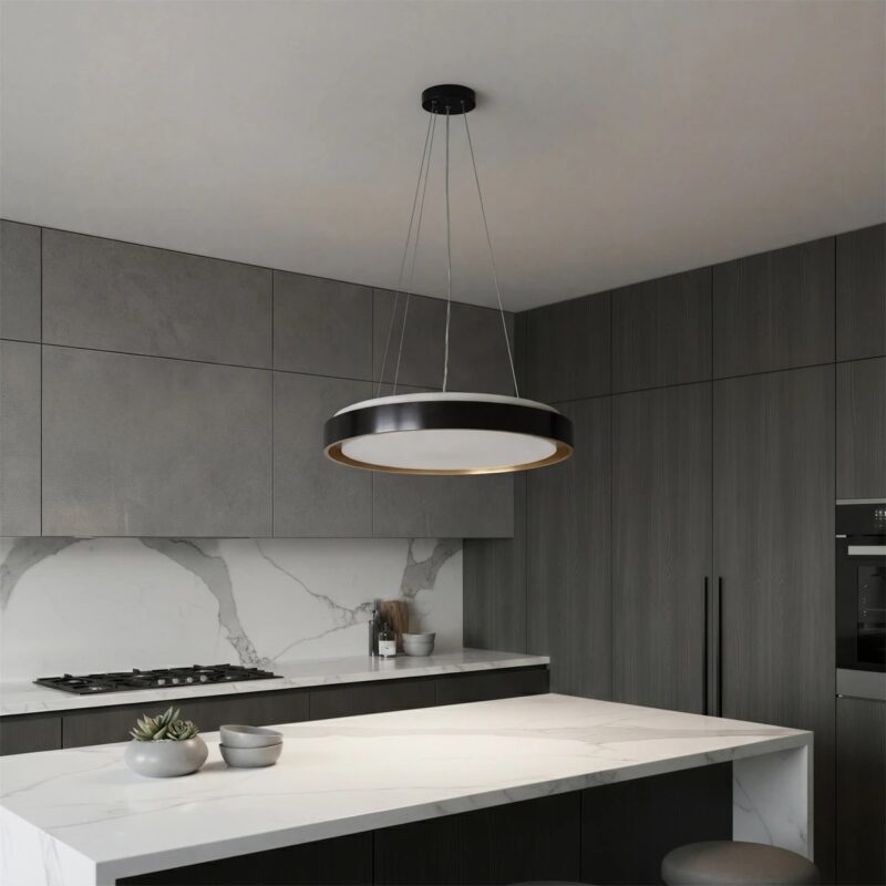 kelvo® BARCHETTA KLV-101-0266 Κρεμαστό Φωτιστικό Οροφής LED 72W 7200lm 120° AC 220-240V IP20 Ρυθμιζόμενο Λευκό CCT με Χειριστήριο από 2700K έως 6000K Dimmable – Lumileds SMD Chip – Μαύρο & Σαμπανιζέ Χρυσό Ματ – Μ48 x Π48 x Υ8.2cm – 3 Χρόνια Εγγύηση