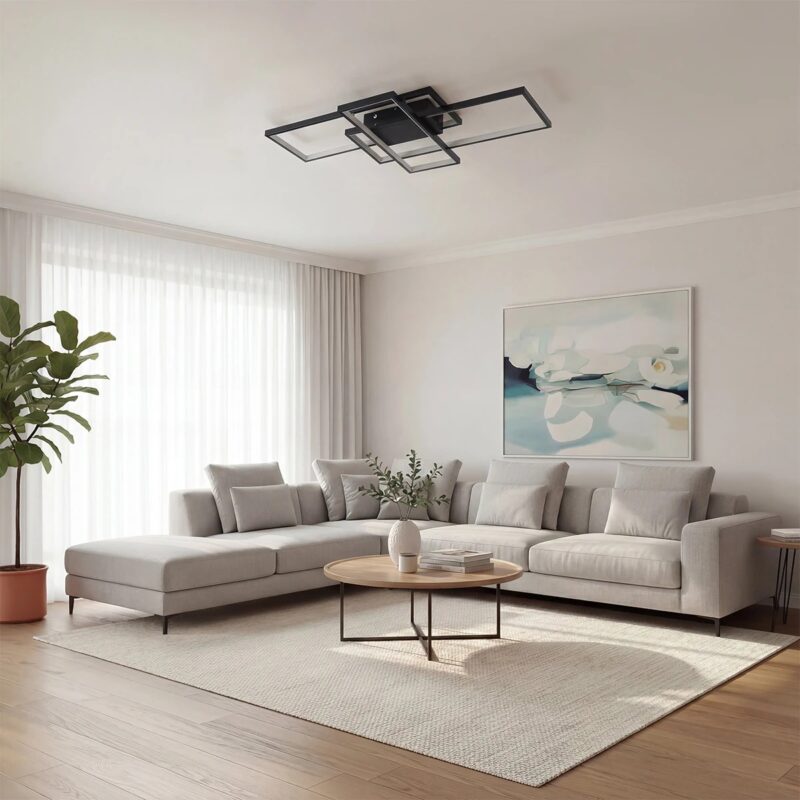 kelvo® QUADRA KLV-101-0293 Φωτιστικό Οροφής LED 100W 10000lm 120° AC 220-240V IP20 Ρυθμιζόμενο Λευκό CCT με Χειριστήριο από 2700K έως 6000K Dimmable – Lumileds SMD Chip – Μαύρο Ματ – Μ85 x Π45 x Υ9cm – 3 Χρόνια Εγγύηση