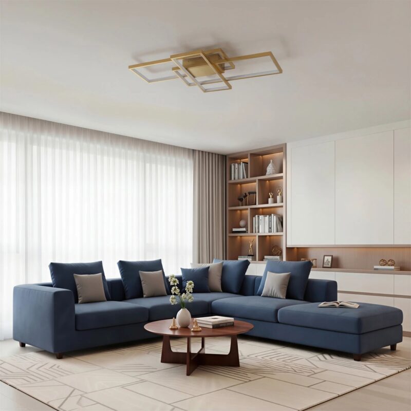 kelvo® QUADRA KLV-101-0295 Φωτιστικό Οροφής LED 100W 10000lm 120° AC 220-240V IP20 Ρυθμιζόμενο Λευκό CCT με Χειριστήριο από 2700K έως 6000K Dimmable – Lumileds SMD Chip – Σαμπανιζέ Χρυσό Ματ – Μ85 x Π45 x Υ9cm – 3 Χρόνια Εγγύηση