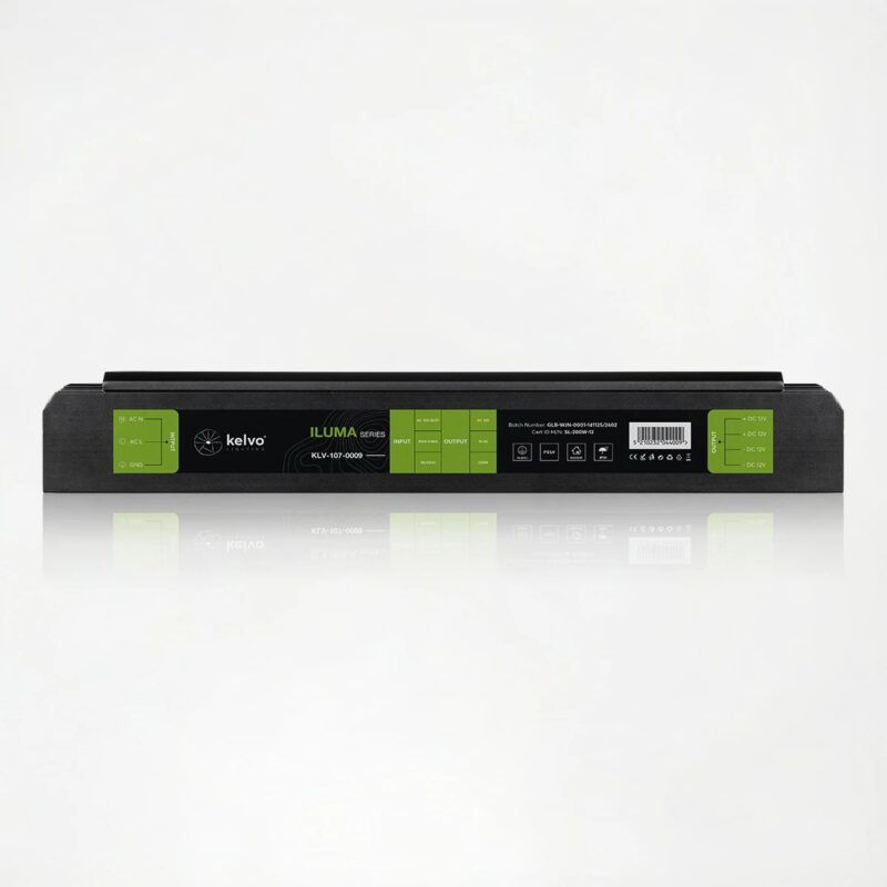 kelvo® ILUMA KLV-107-0009 Slim Τροφοδοτικό/Μετασχηματιστής Class I PELV 200W 16.5A AC 220-240V σε DC 12V IP20 – Γκρι Ανθρακί Ματ – Μ18.5 x Π5.9 x Υ2.8cm – 5 Χρόνια Εγγύηση