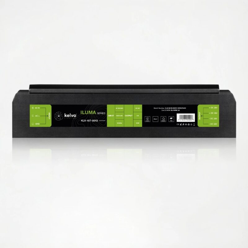 kelvo® ILUMA KLV-107-0013 Slim Τροφοδοτικό/Μετασχηματιστής Class I PELV 100W 4.1A AC 220-240V σε DC 24V IP20 – Γκρι Ανθρακί Ματ – Μ16 x Π4.8 x Υ2.8cm – 5 Χρόνια Εγγύηση