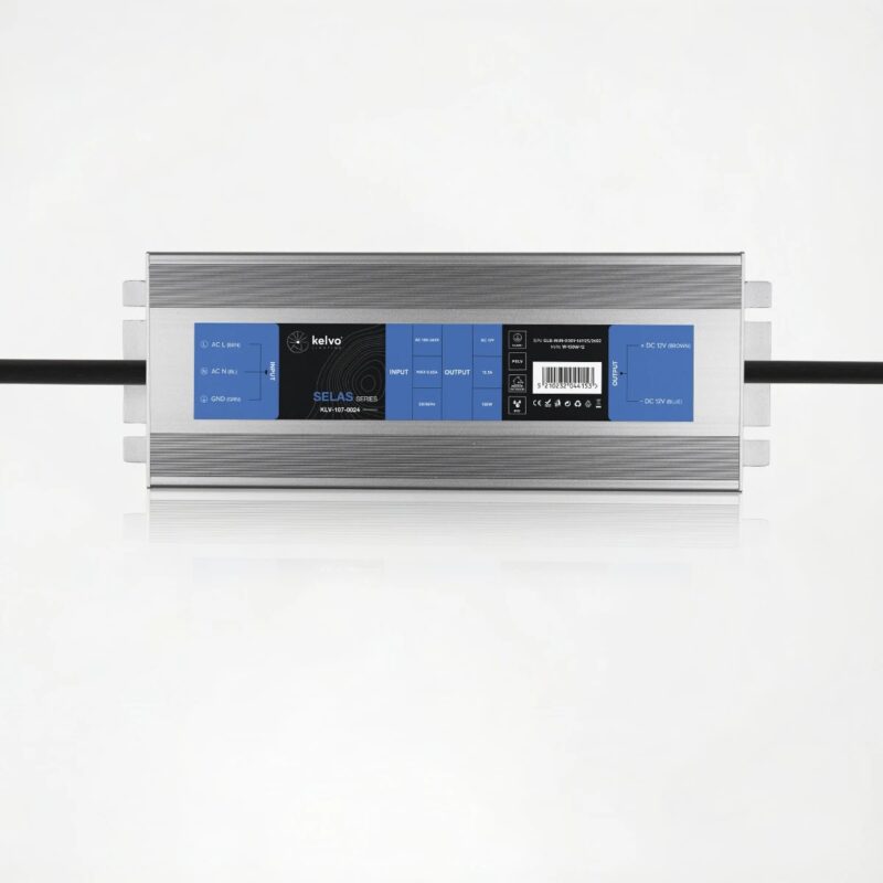 kelvo® SELAS KLV-107-0024 Τροφοδοτικό/Μετασχηματιστής Class I PELV 150W 12.5A AC 220-240V σε DC 12V Αδιάβροχο IP67 – Γκρι Ανθρακί Ματ – Μ18.9 x Π6.5 x Υ2.2cm – 5 Χρόνια Εγγύηση