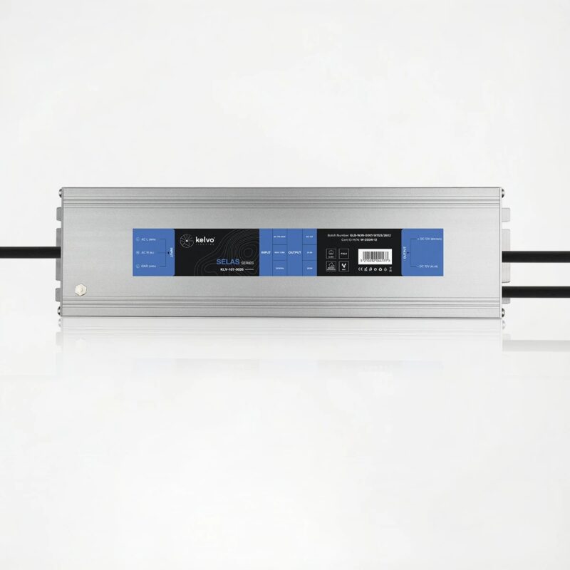 kelvo® SELAS KLV-107-0026 Τροφοδοτικό/Μετασχηματιστής Class I PELV 250W 20.8A AC 220-240V σε DC 12V Αδιάβροχο IP67 – Γκρι Ανθρακί Ματ – Μ25 x Π7.2 x Υ3.2cm – 5 Χρόνια Εγγύηση