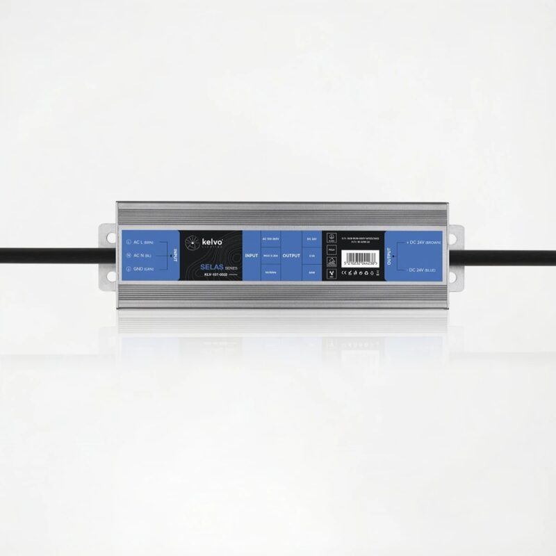 kelvo® SELAS KLV-107-0032 Τροφοδοτικό/Μετασχηματιστής Class I PELV 60W 2.5A AC 220-240V σε DC 24V Αδιάβροχο IP67 – Γκρι Ανθρακί Ματ – Μ15.8 x Π4.3 x Υ2.3cm – 5 Χρόνια Εγγύηση